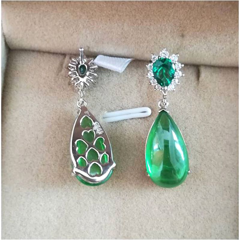 Pendientes De Gotas De Agua Redondas De Esmeralda Natural De Pendientes De Gotas De Agua Redondas De Esmeralda Natural De