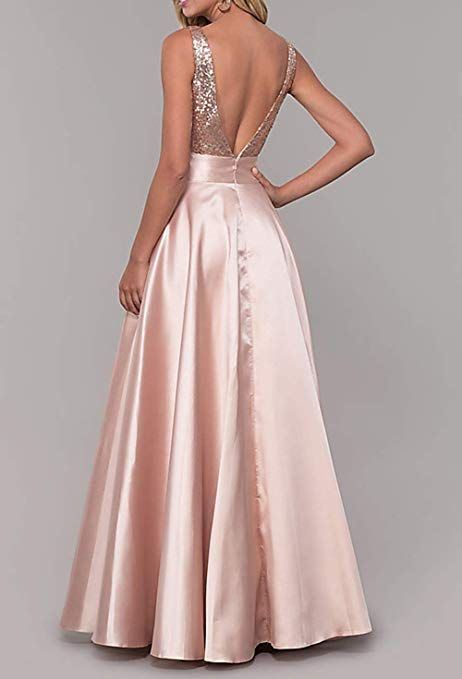 Compra Elegant Rose Gold Sequins Largos Vestidos De Noche Sexy Cuello En V  Backless PRIG Party Batos A Line Vestido Formal Mujeres Wear 2019 Barato |  Entrega Rápida Y Calidad | Es.Dhgate