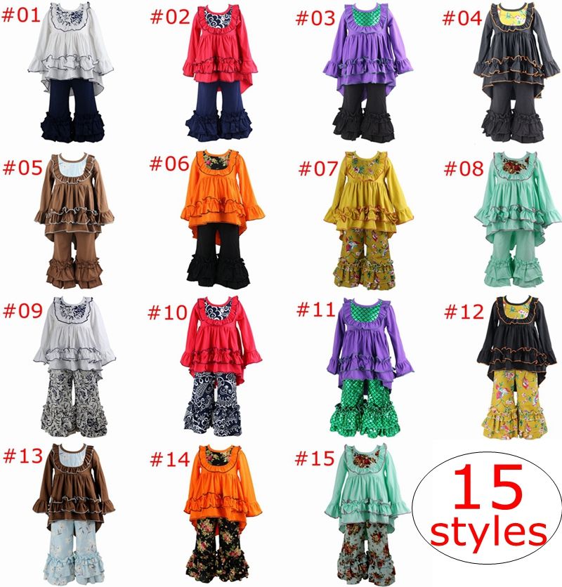 Boutique Girls Halloween Ruffles Top Pants Outfit Set Various Styles