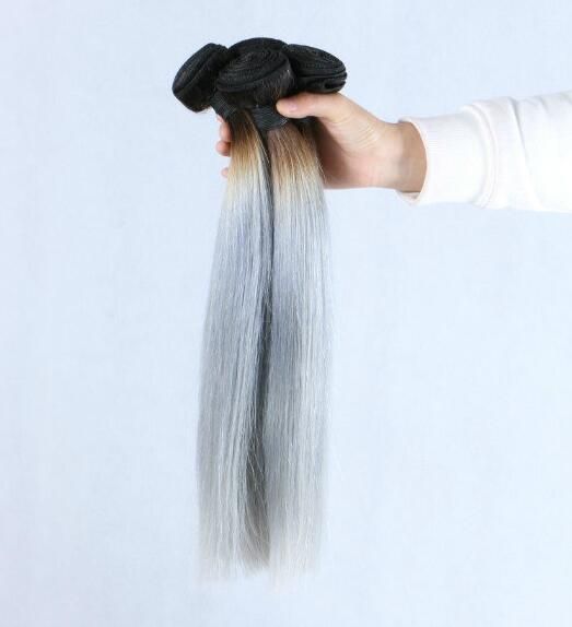 2019 1b Grey Color Sliver Gray Ombre Hair Weave Straight Human Hair Sliver Grey Lace Closure With Free Middle Three Part From Huihao Hairs 34 58