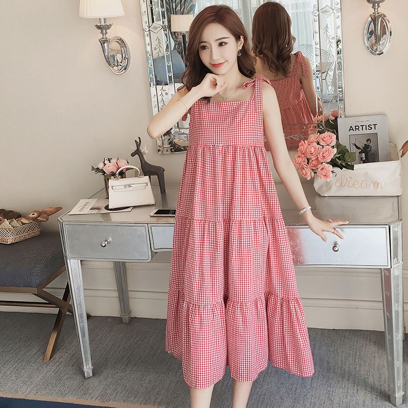 Long Maternity Dresses Elegant Sleeveless Lace Stitching Maxi Belted Summer Dresses For Pregnant Woman Wsdear Com