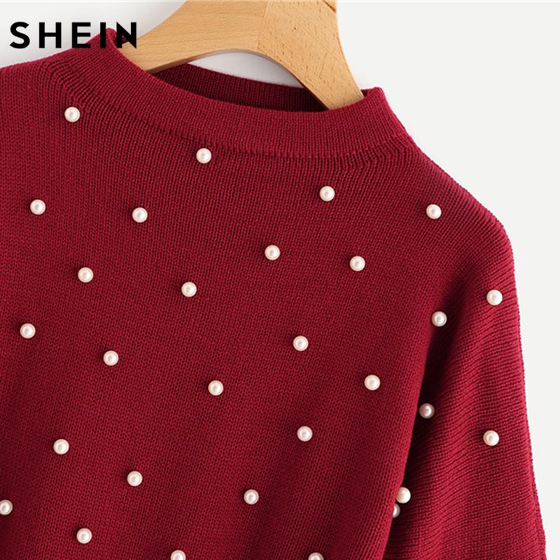Compra SHEIN Pearl Beading Tiered Ruffle Sleeve Jumper Burdeos Suéteres Y  Suéteres De Mujer Jersey De Manga Larga Con Cuello Redondo Barato | Entrega  Rápida Y Calidad | Es.Dhgate