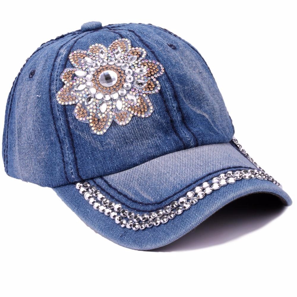 Spring Summer Denim Baseball Cap Women Rivet Floral Modeling Snapback Hat for Girls Bone Hip Hop Cap