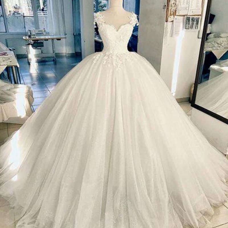 Big Puffy Wedding Dresses With Long Trains Cheap Ball Bridal Custom