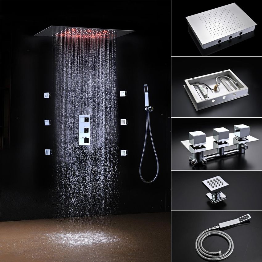 Thermostatic LED Shower Faucet Combo Set Message Body Jets W/Sprayer Mixer Tap Thermostatic LED Shower Faucet Combo Set Message Body Jets W/Sprayer Mixer Tap