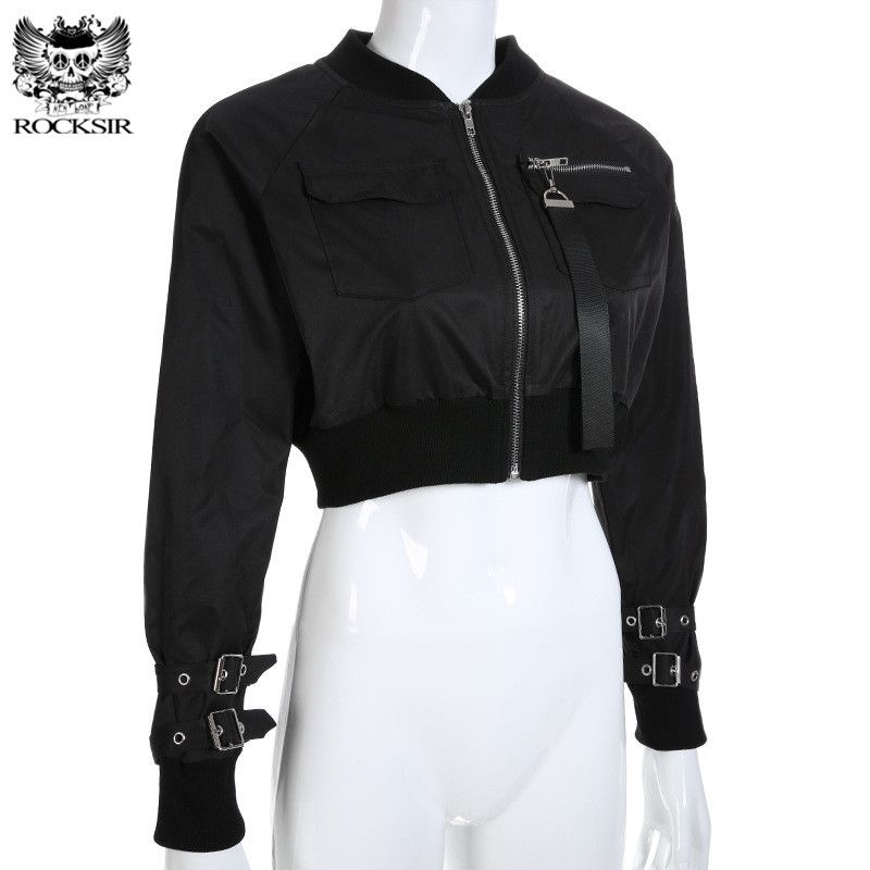 Großhandel Punk Schwarz Crop Top Jacke Frauen Beiläufige Reißverschluss Kurzschluss Cardigan Mantel Mode Schnalle Langarm Bomberjacke Bike Outwear Von Großhandel Punk Schwarz Crop Top Jacke Frauen Beiläufige Reißverschluss Kurzschluss Cardigan Mantel Mode Schnalle Langarm Bomberjacke Bike Outwear Von