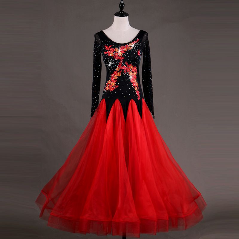 2019 2018 New Accept Custom Dress For Ballroom Dancing Red Marine Costumes For Women Short Long Sleeve Jazz Tango Waltz Ballroom Dance Dresses From