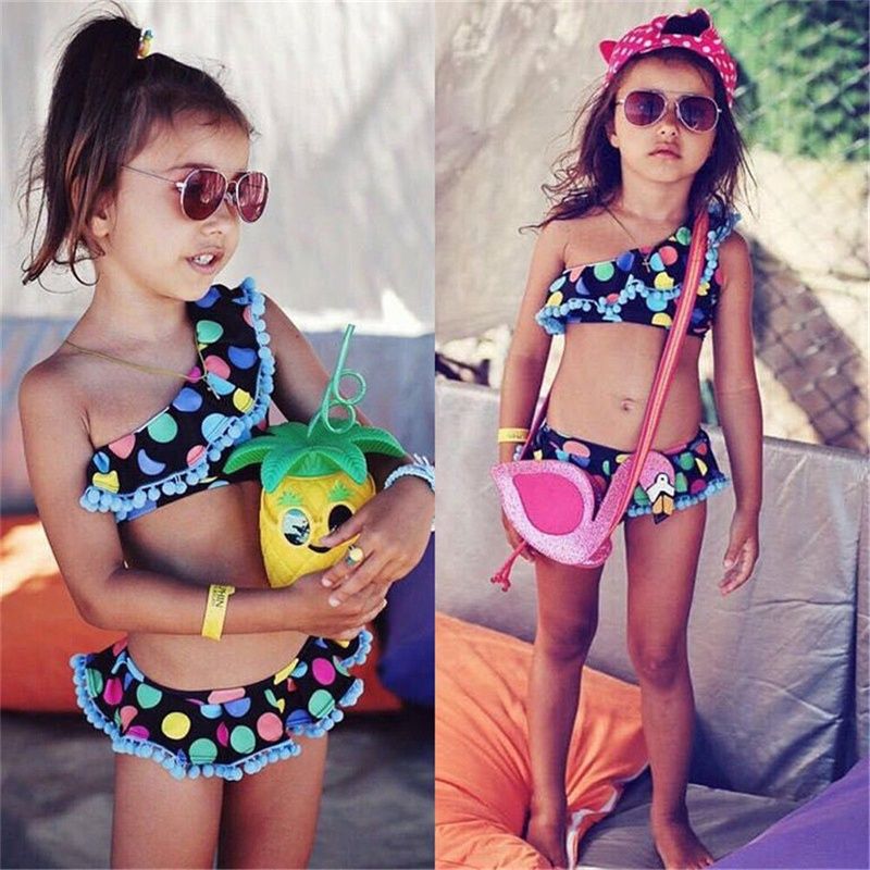 Girls Kids Bikini Tankini Halterneck Swimsuit Swimming Costume Bathing Suit 2-7Y