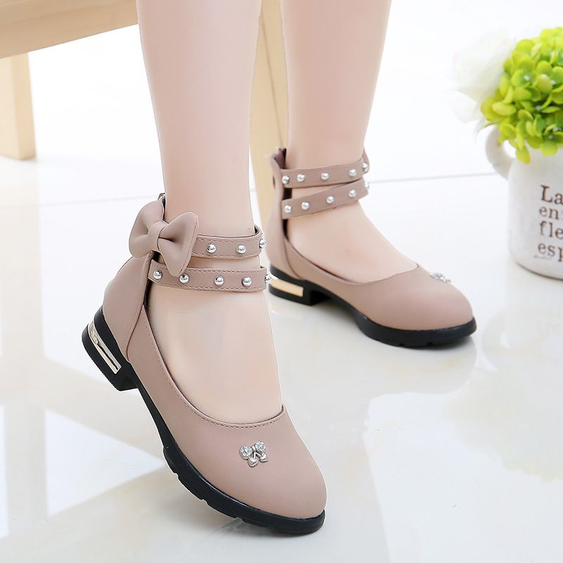 Zapatillas de cuero para niñas 2018 otoño nuevo patrón niña arco princesa zapato de