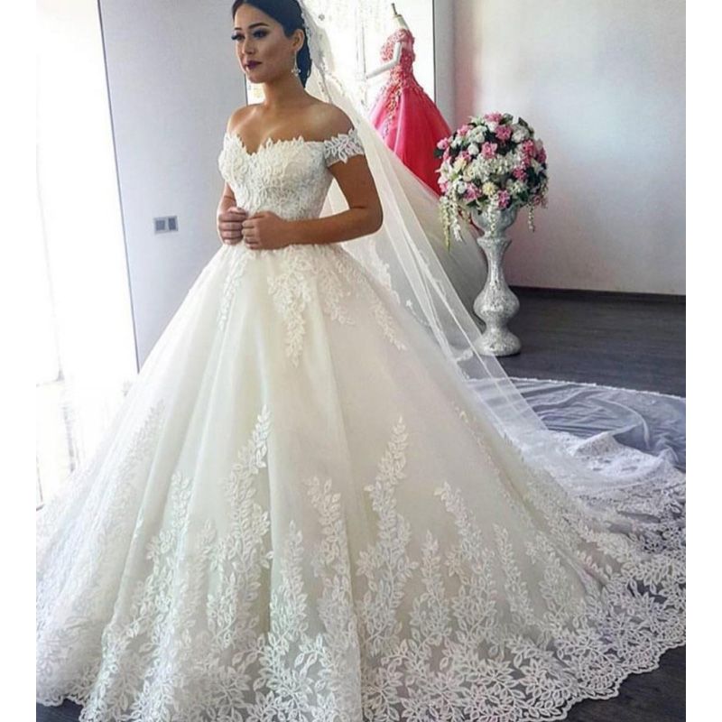 Acheter 2019 New Lace Ball Robes De Mariage Robes Sweetheart Hors épaules Appliques Sans Manches Longues Plus La Taille Robes De Mariée Robe De Noiva