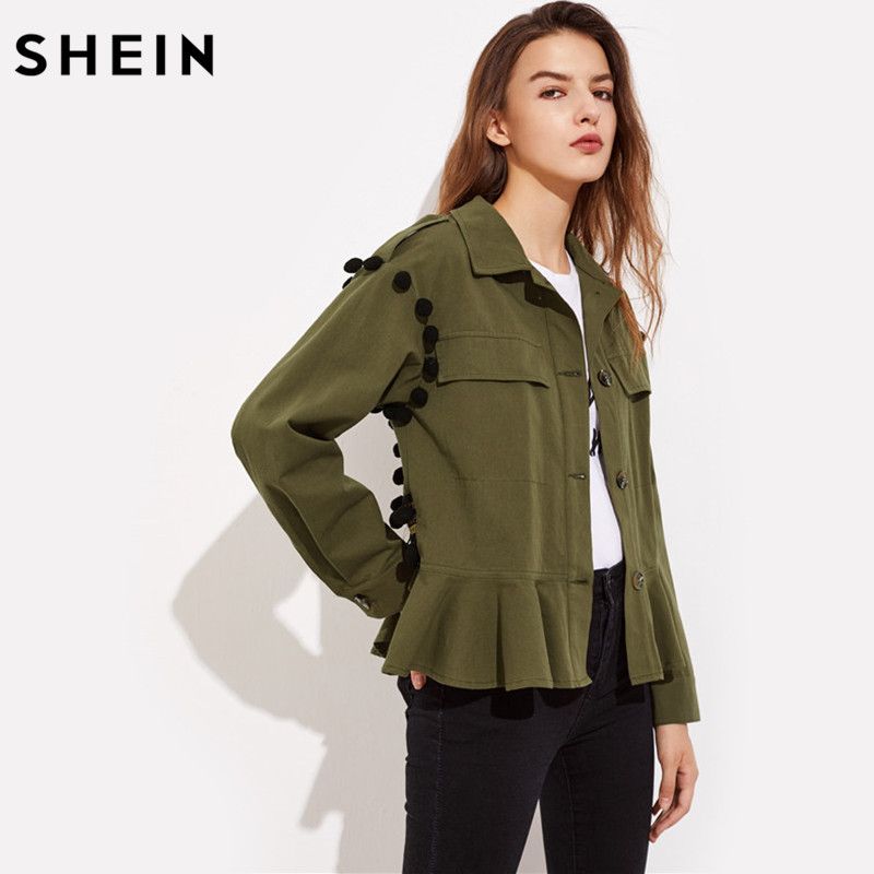 Compra SHEIN Bordado Jacquard Volver Detalle De Pompones Chaqueta Con  Volantes Solapa Verde Un Solo Pecho Casual Manga Larga De Manga Larga  Barato | Entrega Rápida Y Calidad | Es.Dhgate