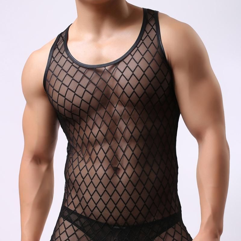 Acquistare Allingrosso Nero Mens Sexy Canottiere Canotte Uomo Canottiera  Trasparente Maglia Maglia T Shirt A Maglia Tuta GAY Wear Sheer Economico |  Consegna Veloce E Qualità | DHgate Italy