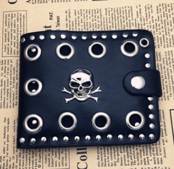 Men Gothic Skull Cross Genuine Leather Biker Punk Wallet Purse Chain UK Local