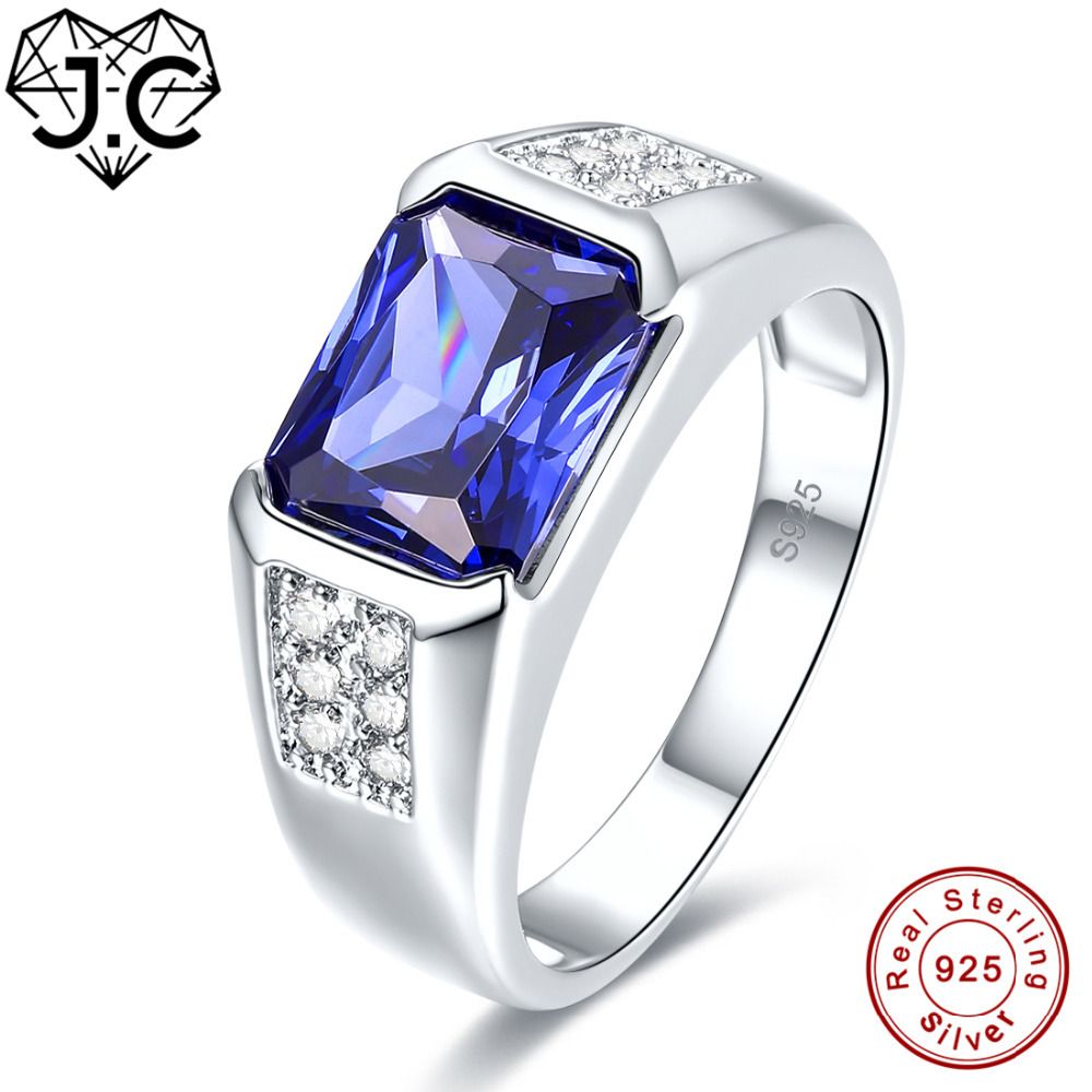 SAPHIR BLEU & TANZANITE & White Topaz Gemstone Jewelry Silver Ring Taille 6 78 9 