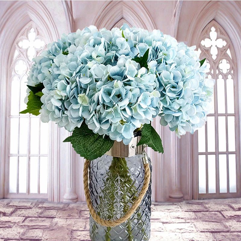 Deluxe Hydrangea Fleurs Soie Artificielle Fleurs Bleu Lavande Pack x3 Tiges 