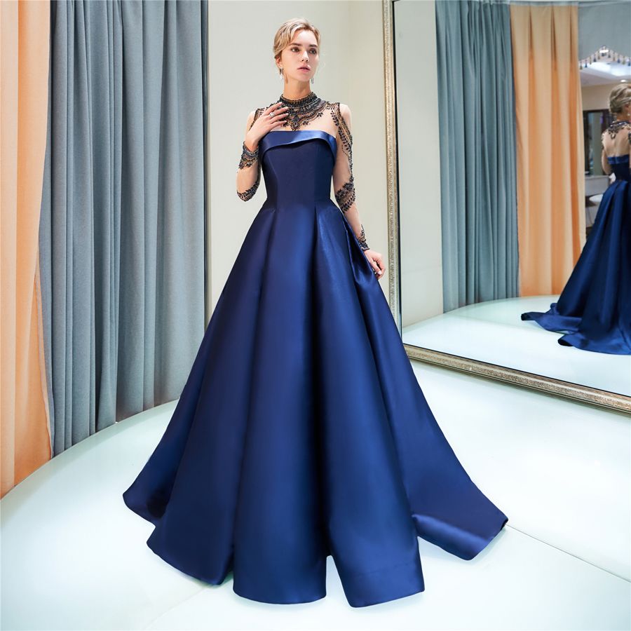 Compra Ocasión Especial Vestido Elegante Rebordear Cuello Alto Mangas  Largas Vestido De Gala Fiesta Larga Vestidos De Noche Formales Mujeres  Vestido De Fiesta Vestidos Barato | Entrega Rápida Y Calidad | Es.Dhgate