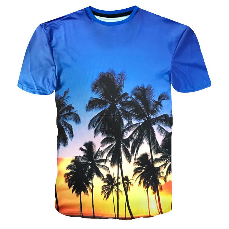 2018 moda para hombre verano marca-ropa hombres Hawaii estilo Print camiseta hombres