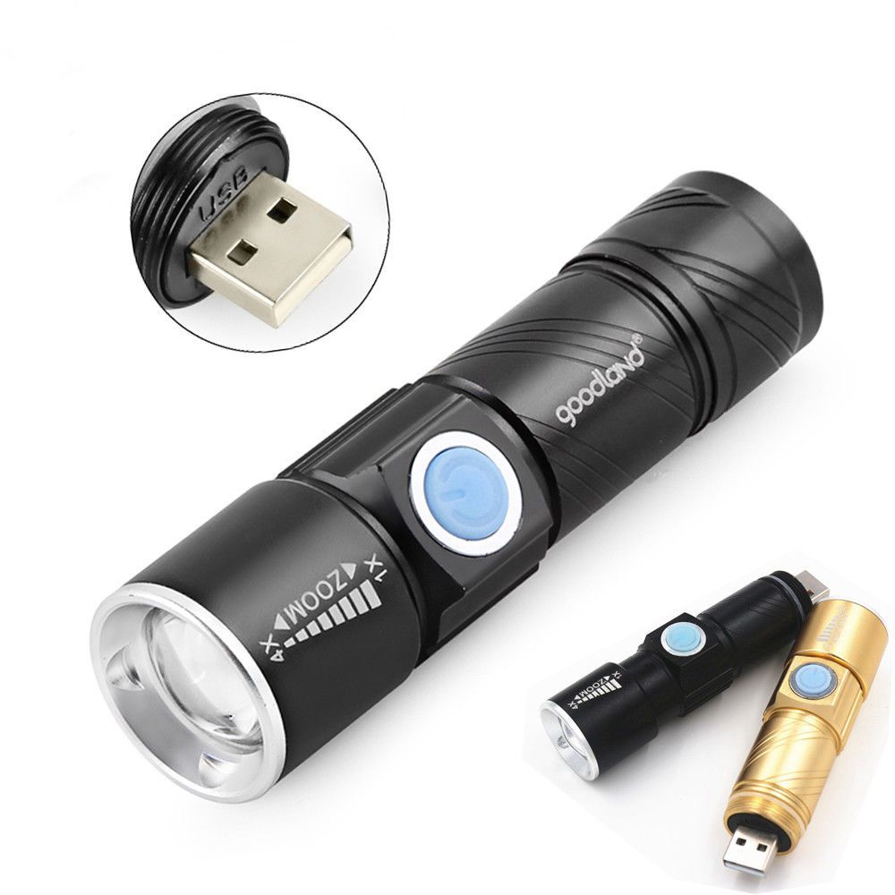 UK Waterproof USB Rechargeable Ultra Bright LED Zoomable Flashlight Lamp Sets