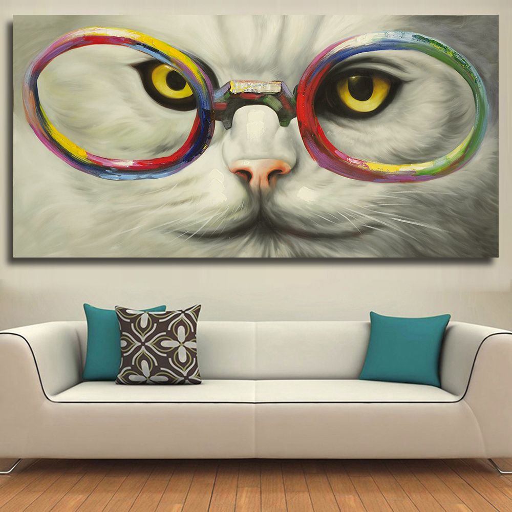 Acheter Posters And Prints Cat Wear Glasses Mur Photos Pour La Chambre A Coucher Art Du Mur Peinture Acrylique No Frame De 22 02 Du Framedpainting Dhgate Com