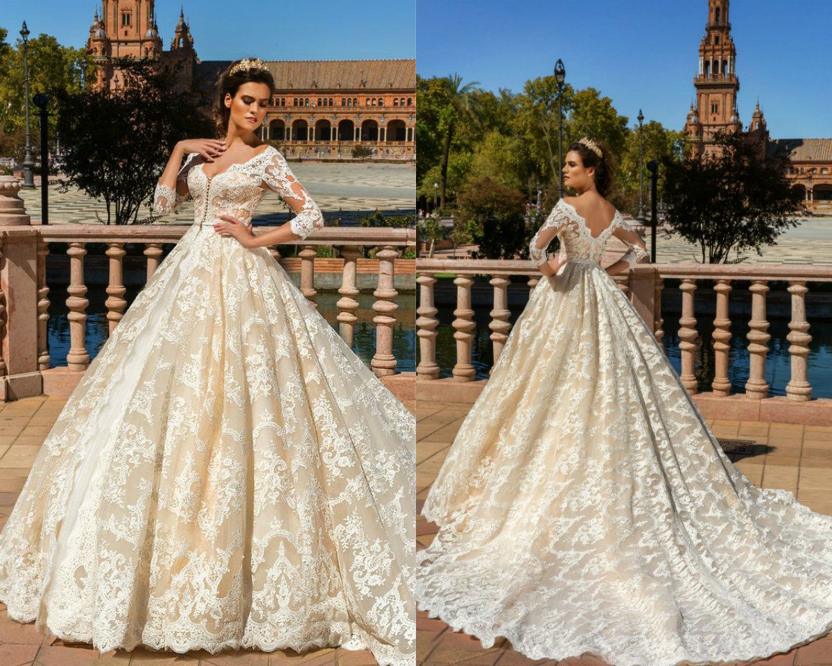 bell sleeve ball gown