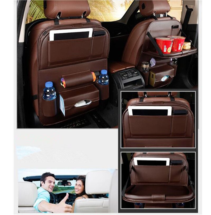 Car Back Seat Protector Leather Organizer Phone Tablet Holder Pocket Storage Bag