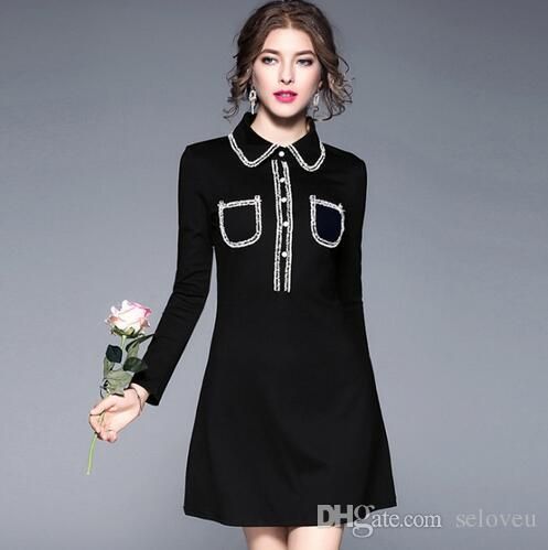 Otoño Invierno Vestidos elegantes Moda mujer oficina vestido negro Alta calidad Casual brand brand