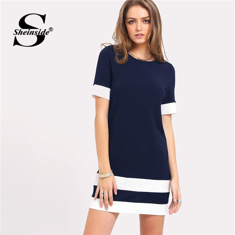 navy shift dress with sleeves