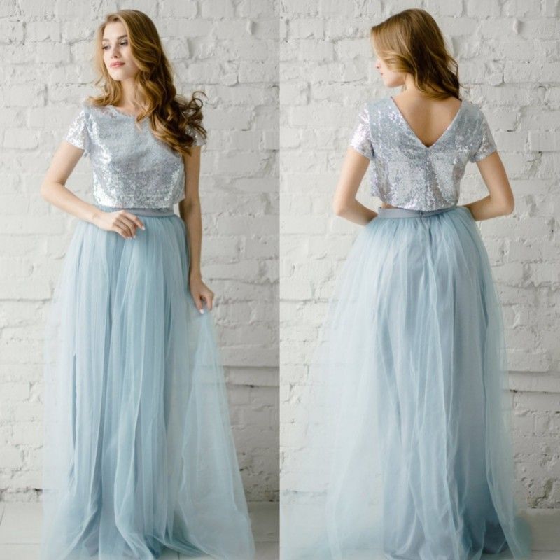 light blue sequin bridesmaid dress