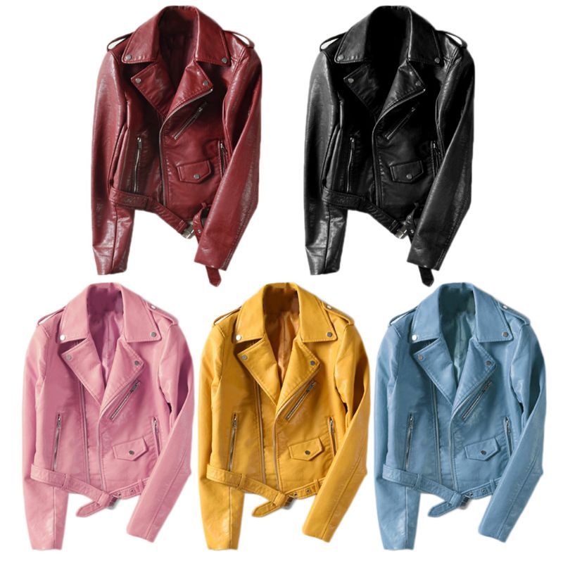 Fashion New Women Faux Leather Bright Color Motorcycle Coat Girls Casual Short Biker Er Long Sleeve Jacket Zip Up 5 Styles Brown