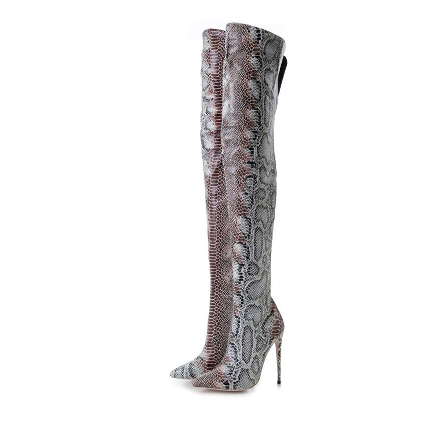 snake skin Print over knee Womens Stilettos Heels Leather Thigh High Boots Shoes