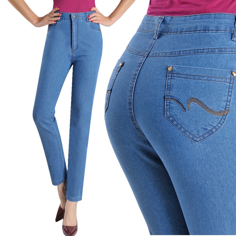 Compra 2018 Mujeres Tobillo Longitud Pantalones Elegante Madre Pantalones  De Mezclilla Pantalones Vaqueros De Cintura Alta Elástica Recta Mediana  Edad Más Tamaño Jeans Wj1963 Barato | Entrega Rápida Y Calidad | Es.Dhgate