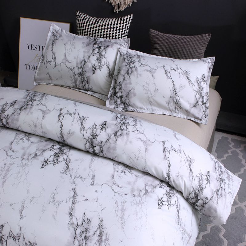 Modern Marble Printed Bedding Set Brief Grey White Duvet Cover
