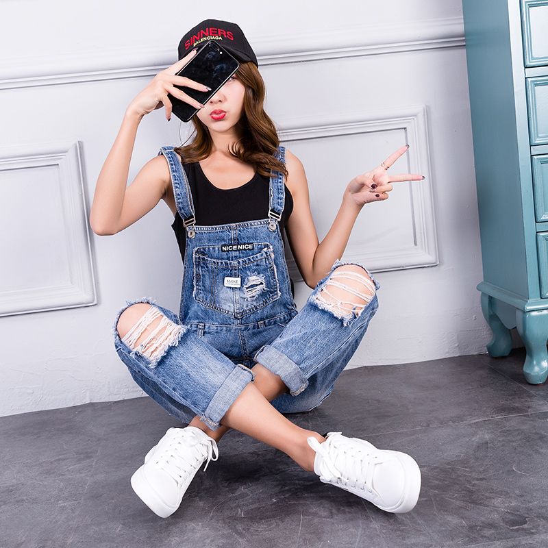 Acquista Casual Allentato Denim Tuta Lady Hole Femminili Delle Tute Delle  Donne Jeans Strappati Tuta Da 4 Stagione A 36,48 € Dal Afashions |  It.DHgate.Com