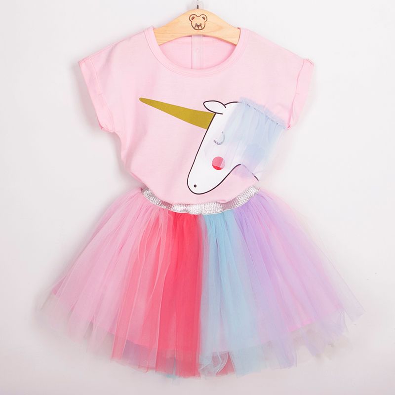 Compre Vestido Da Menina 2018 Novo Ocasional Bonito Estilo Verão Unicórnio Dos Desenhos Animados Tees + Véu Colorido Vestido Tutu Para Conjuntos De Roupas Meninas 2 6 Anos De Yangliugrace, $40,04 | Pt.Dhgate.Com