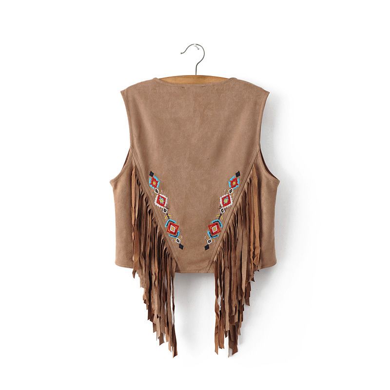 Estate Autunno Camoscio Nappe Senza Maniche Gilet Con Frange Cardigan Nero  Kaki Retro Gilet Di Pelle Scamosciata Ricamata Donne Gilet Da 40,32 € |  DHgate Italy