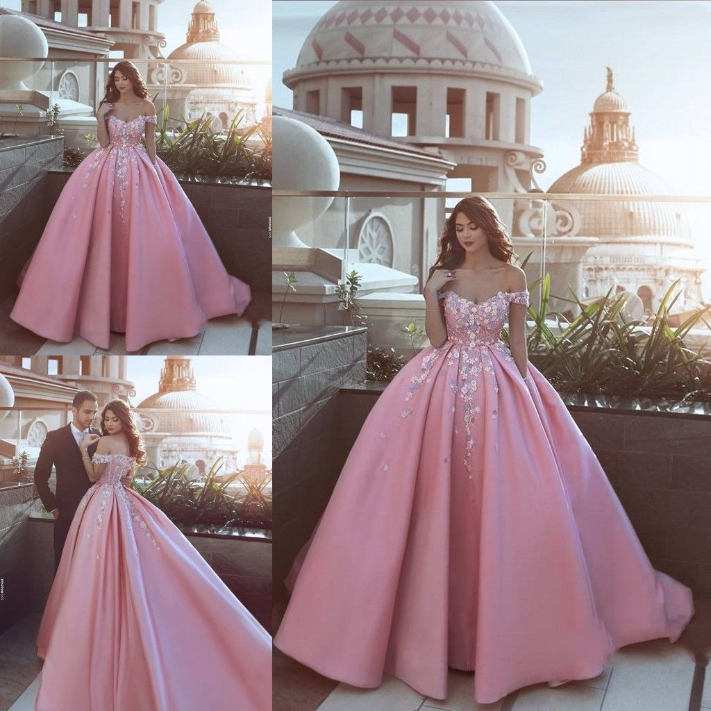 pink a line prom dress