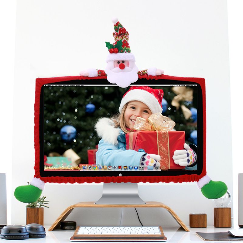 Compre Decoracion De Navidad De Tela No Tejida Para El Monitor De Computadora De Casa Cubierta Del Marco 3d De Dibujos Animados Muneco De Nieve Santa Clausula Regalo De Navidad A 7 57