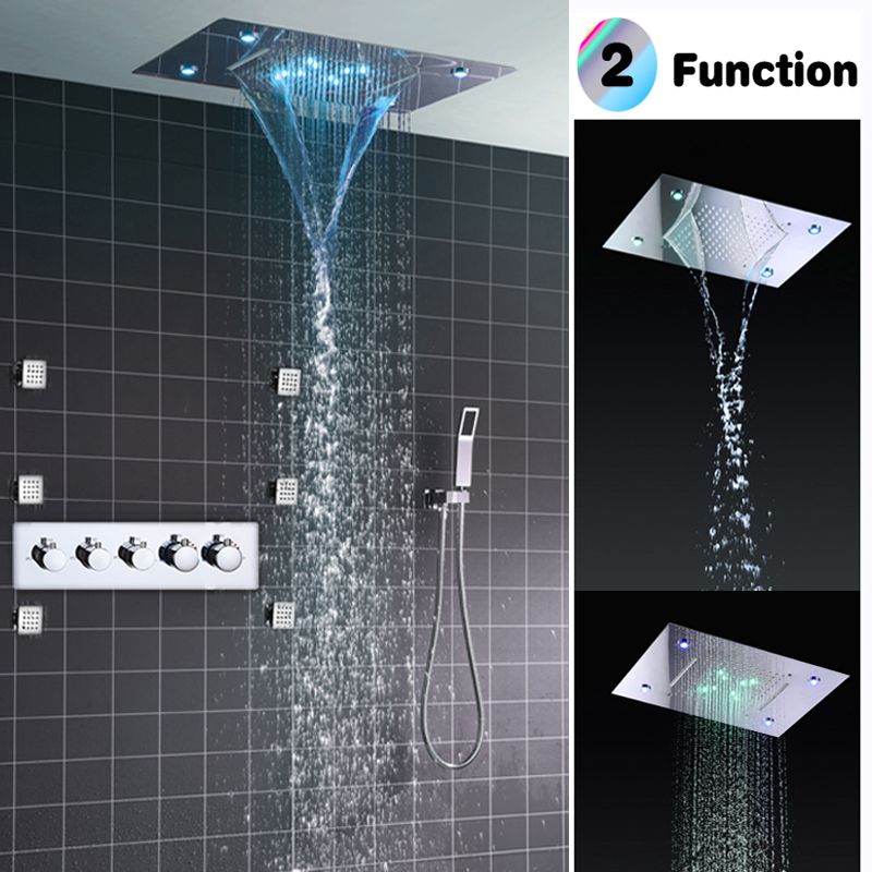 2019 Big 20 Recessed Ceiling Mounted Rain Shower Set Stainless Steel Rainfall Led Shower Head Set Waterfall Thermostatic Bathroom 20180927 From
