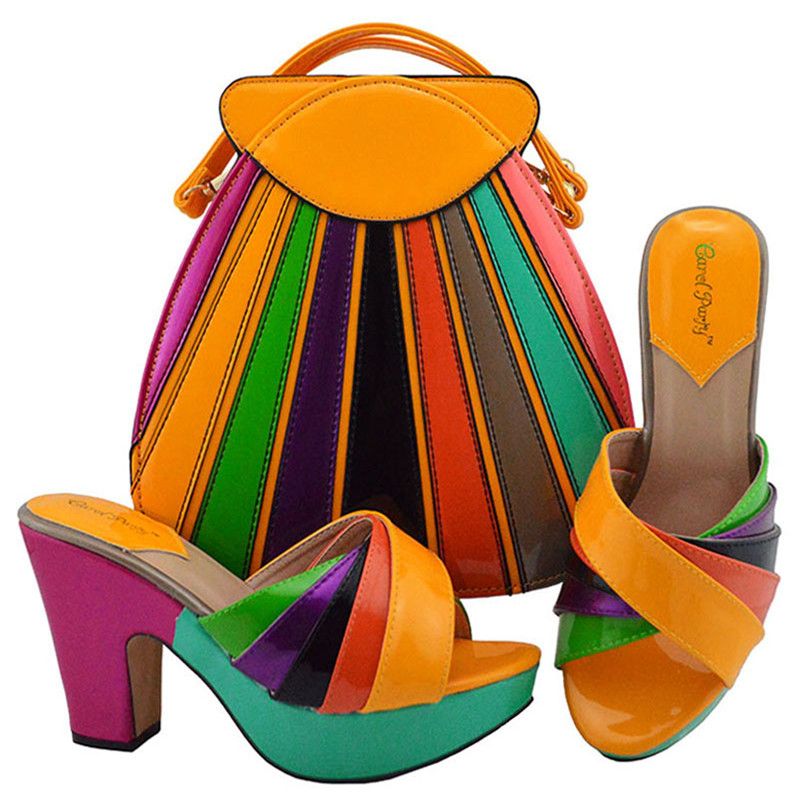 orange shoes and bag for wedding