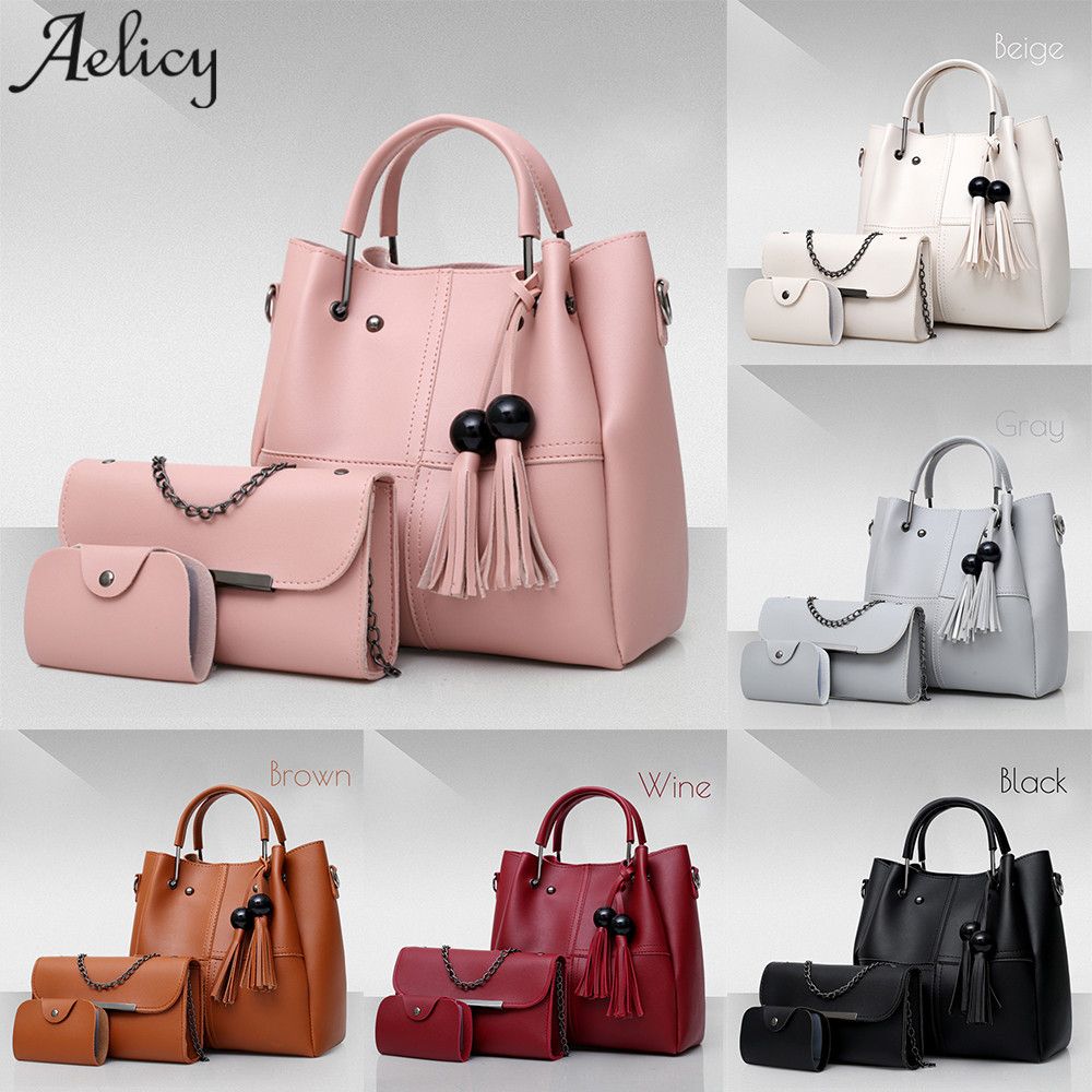 3Pcs//Sets Women Handbags pu Leather Shoulder Bags Large Casual Tote