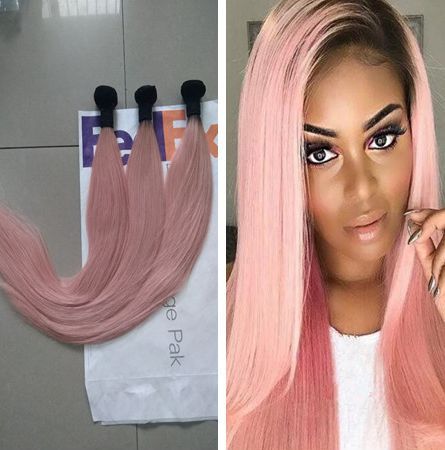 Russian Human Hair 1b Pink Straight Hair Bundles Peruvian Indian