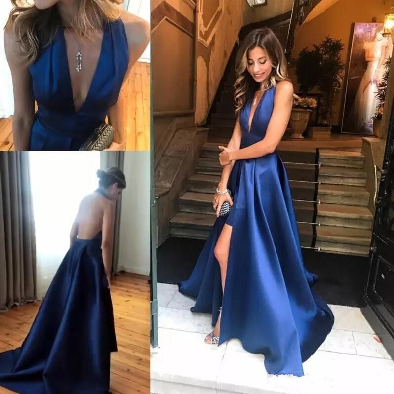 royal blue satin dress