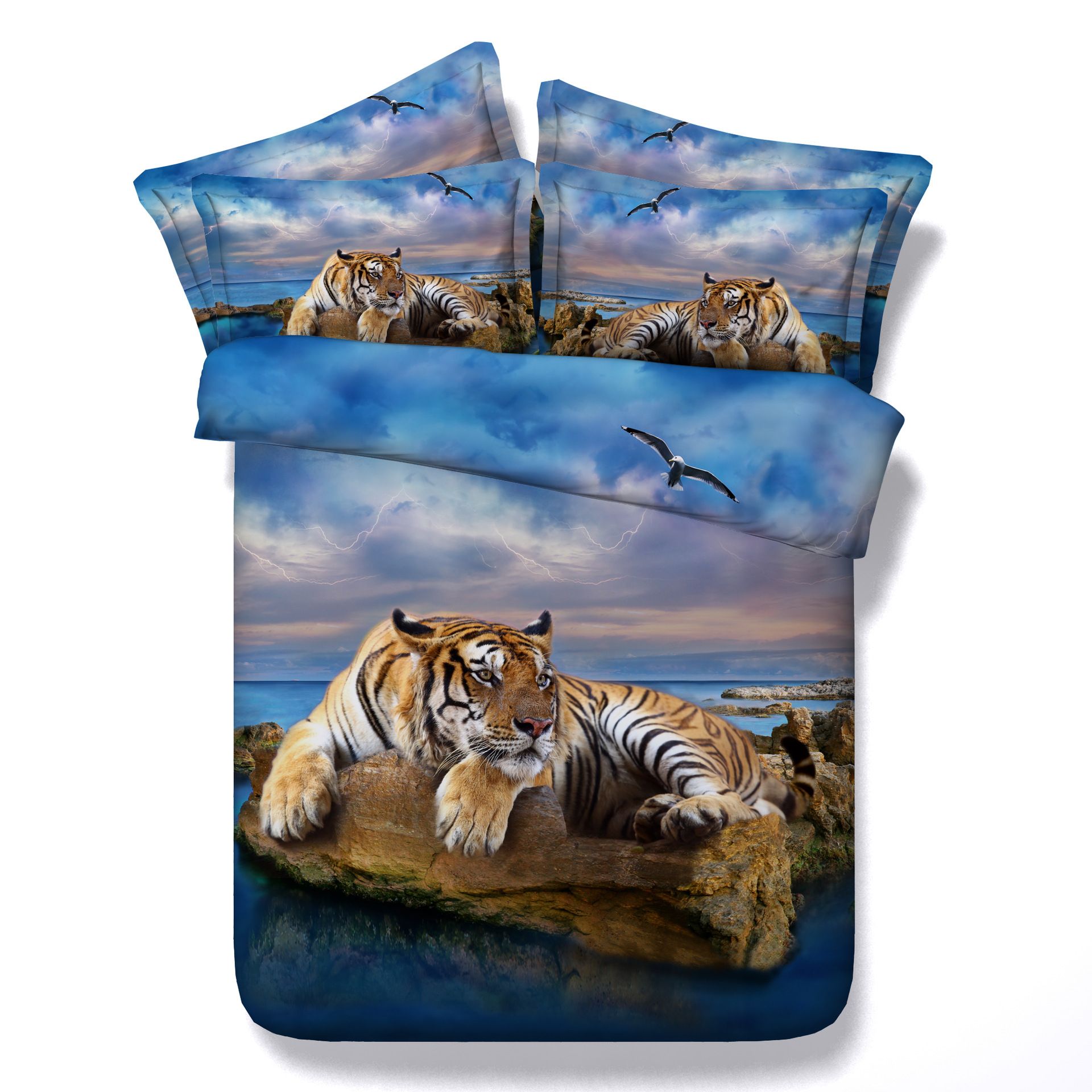 3d Ocean Beach Theme Tiger Bedding Sets Queen Christmas Blue Duvet