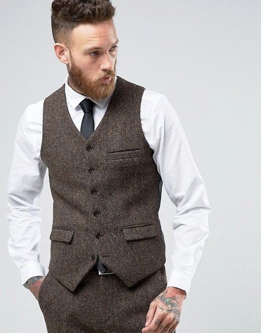 con un Solo Pecho para Novio Chaleco para Hombre en Espiga Delgado
