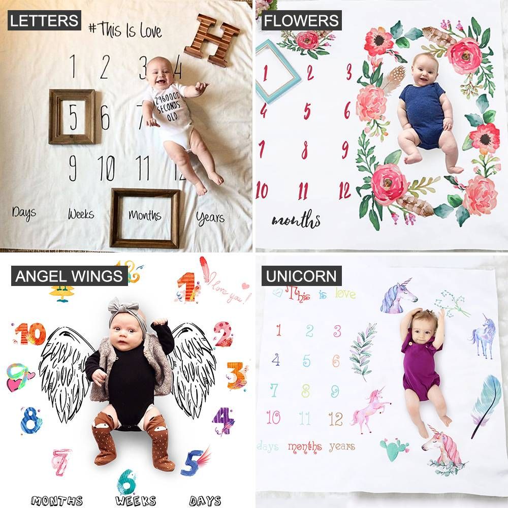 Newborn Baby Monthly Growth Milestone Blanket Letter Prop Photography Background