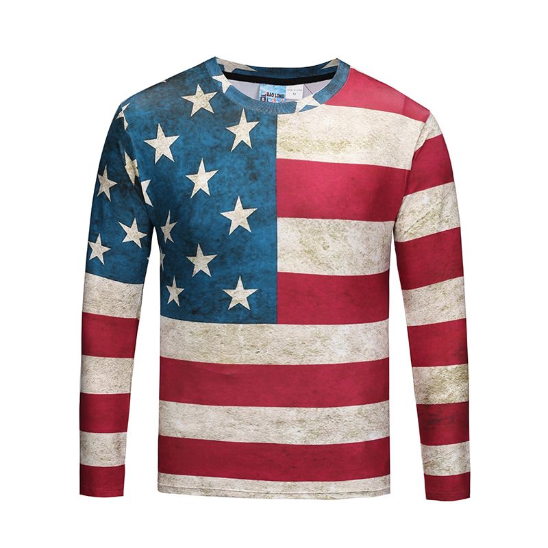 Fashion Men Long Sleeve T Shirt 3d USA Flag Stylish Striped T Shirt ...