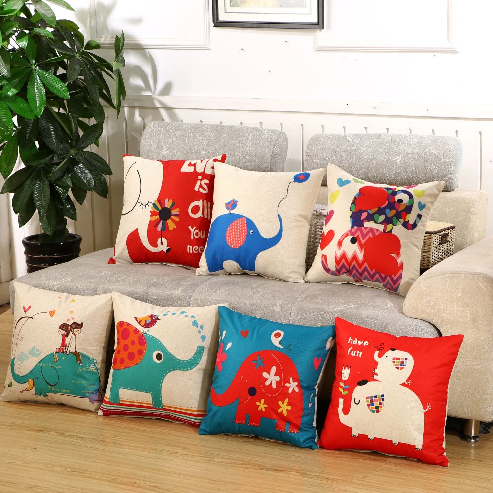 Elephant Cartoon Pattern Pillowcase Decorative Pillows For Sofa