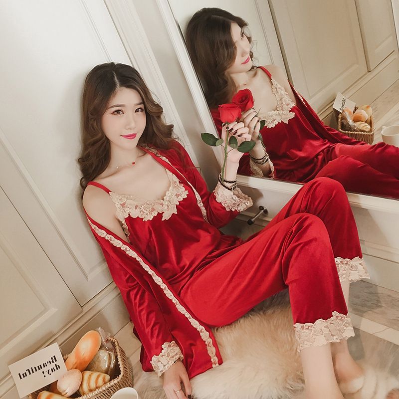 Pijama Feminino Outono E Sexy Inverno Camisole Velvet Mangas Compridas Robe  Terno Fácil Grande Gordura Mm Home Furnishing Roupa Três Piece Set A928 De  Ruiqi06, $98,93 | Pt.Dhgate.Com