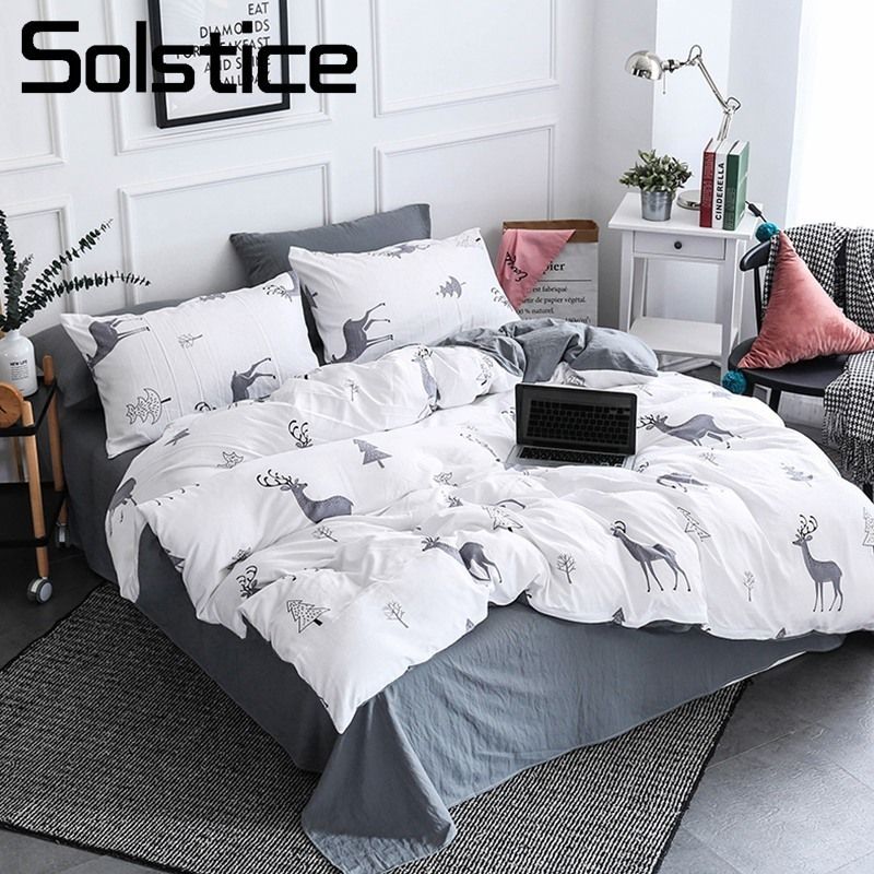 Solstice Home Textile Nordic Reindeer Bedding White Duvet Cover