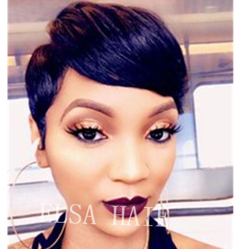 großhandel star pixie cut menschliches brasilianisches haar sehr kurze  perücke natural black menschen keine spitze glueless perücken für schwarze